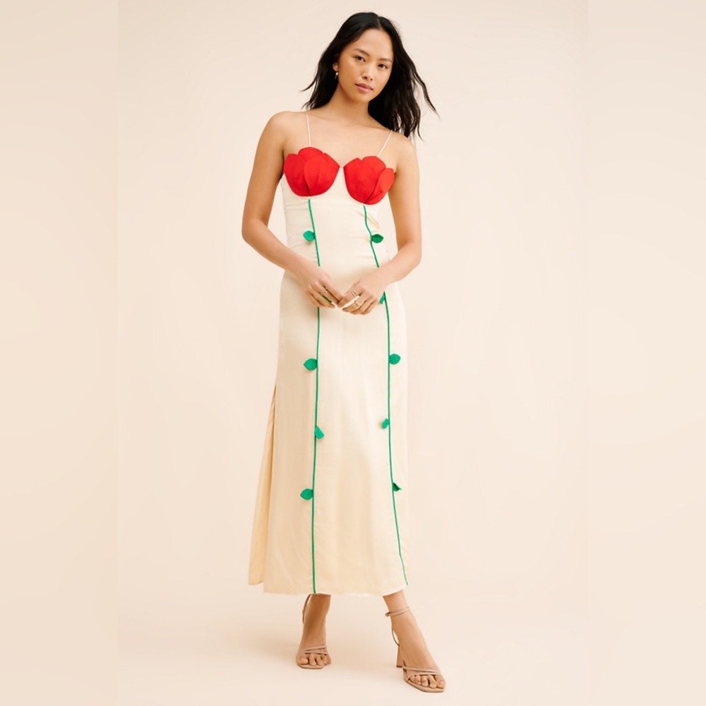 Farm Rio Multicolor Rose Detailed Sleeveless Maxi Dress